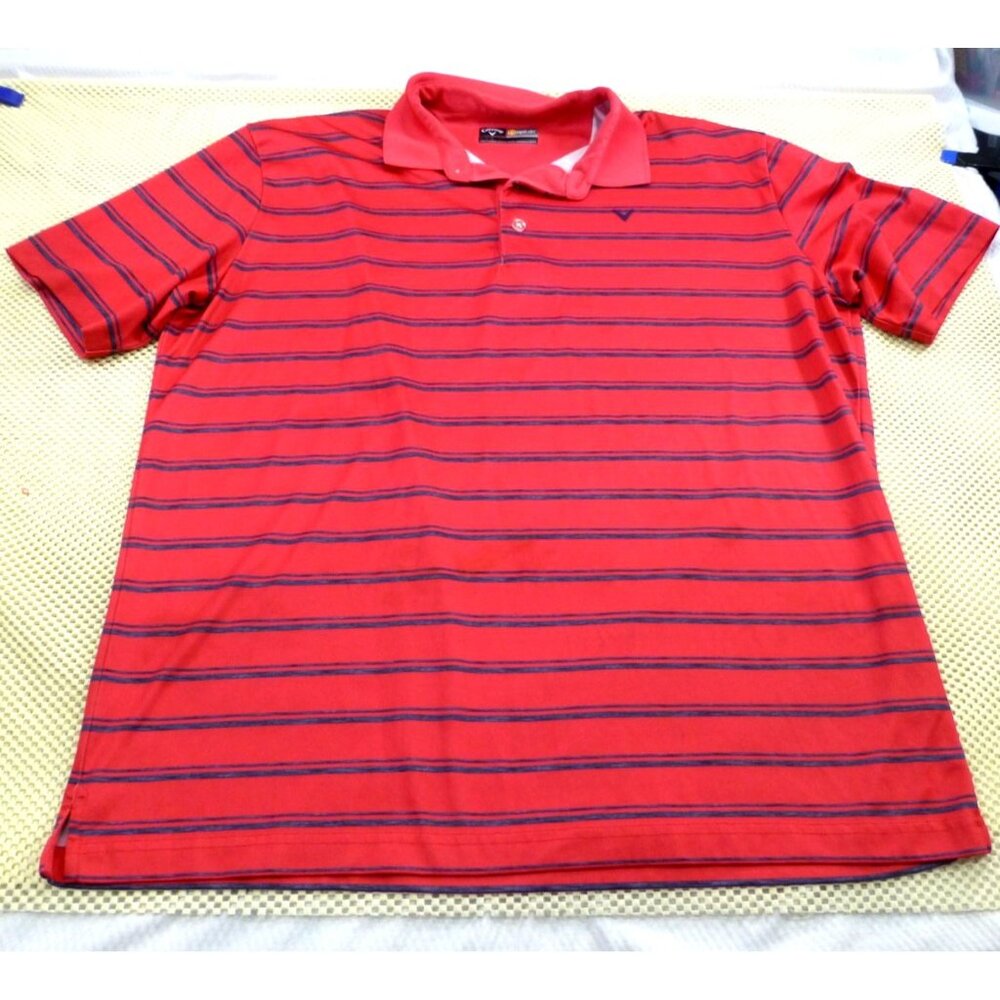 Callaway Opti-Dri Mens Red & Blue Striped Polo Shirt L Golf Casual Lightweight‎